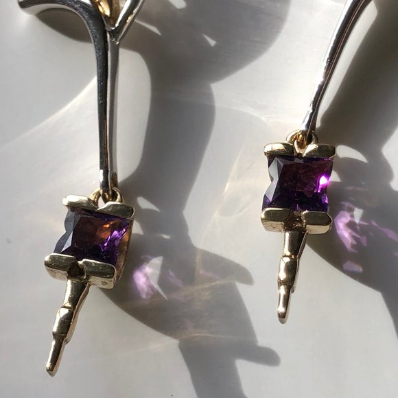 Gold, silver and amethyst earrings - Picture 4 of 9